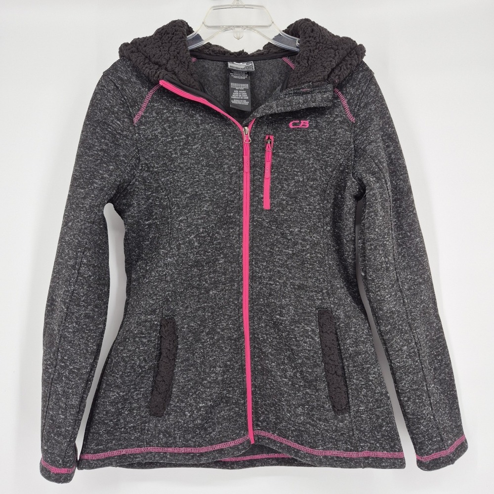 CB Sports Women's Gray Heather Hot Pink Full Zip Fleece Jacket Hoodie Sz M